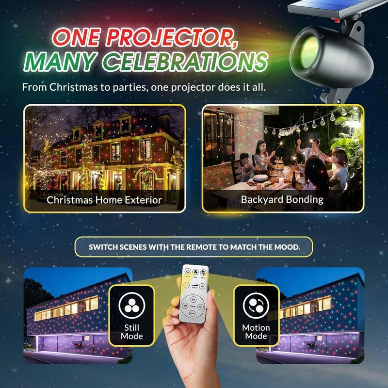 Emson STARTASTIC Solar Wireless Christmas Lights Show Projector, LED Solar Outdoor Christmas Decorations Without Wires for Easy Installation, Auto-On, Remote Control, Waterproof, 5 Modes, for House, Party - Image 5